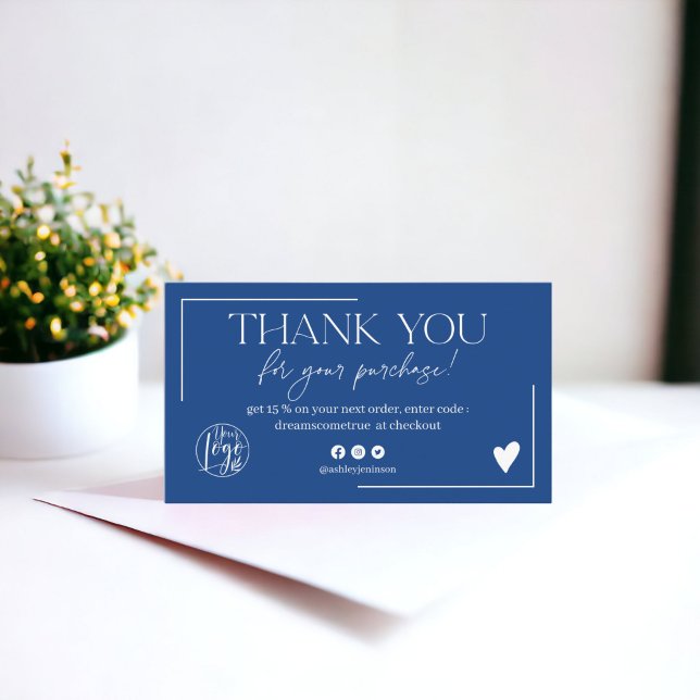 Tarjeta De Visita Orden de guiones azules de Boho gracias (Boho blue script order thank you business card)