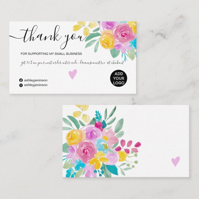 Tarjeta De Visita Orden de moda de la acuarela floral amarillo rosa (Anverso / Reverso)
