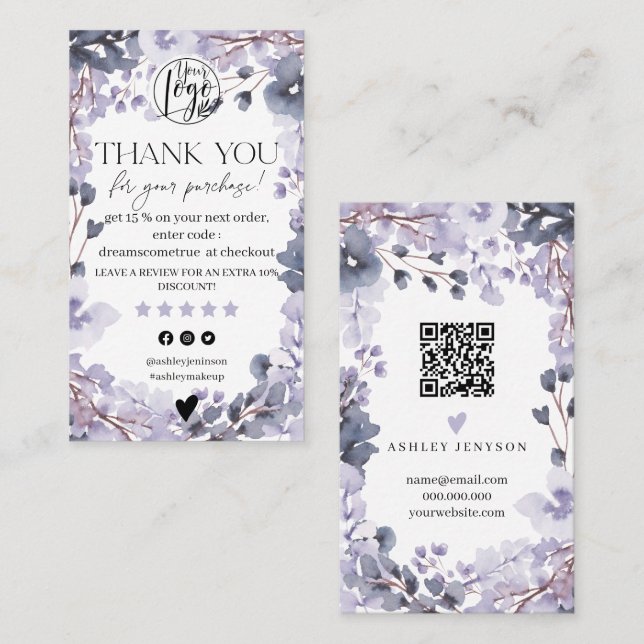 Tarjeta De Visita Orden de revisión de la acuarela floral de Lavende (Anverso / Reverso)