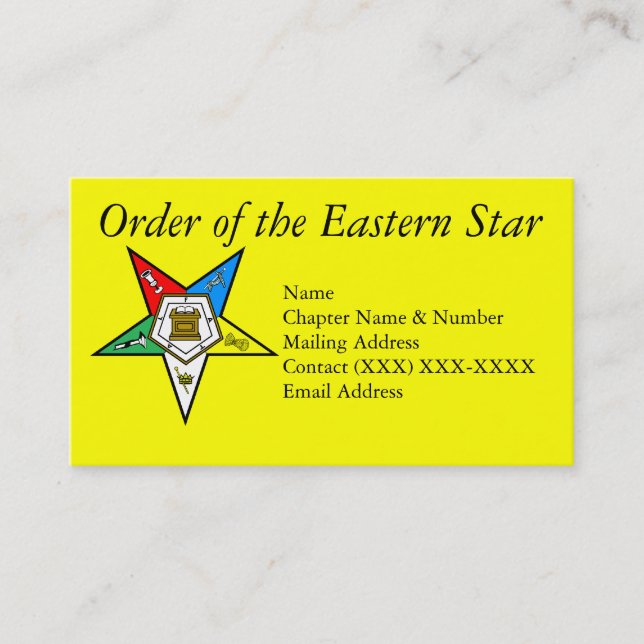 Tarjeta De Visita Orden del amarillo del este de la estrella (Anverso)