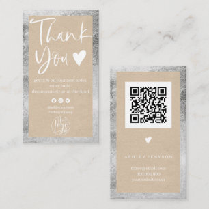 Tarjeta De Visita Orden del logotipo blanco de kraft plateado rustic