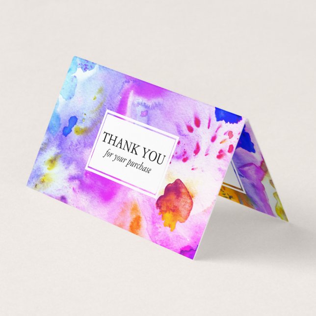 Tarjeta De Visita Orden Gracias Acuarela Colorful Vivid Doblado (Anverso)