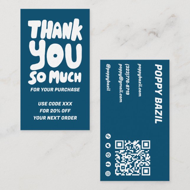 Tarjeta De Visita Orden simple azul y blanco gracias código QR socia (Anverso / Reverso)