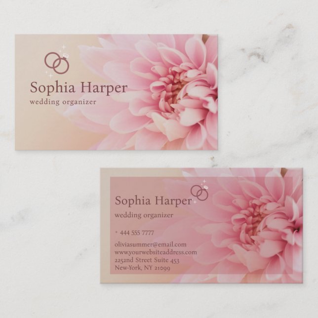 Tarjeta De Visita Organizador de Bodas de flores rosadas (Anverso / Reverso)