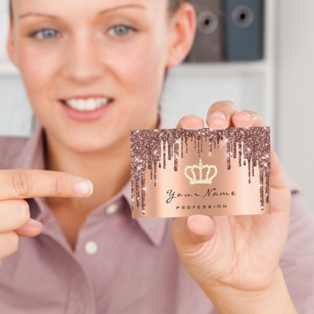 Tarjeta De Visita Organizador de eventos de maquillaje Purpurina Ros (Makeup Event Planner Glitter Rose Crown Copper Business Card)