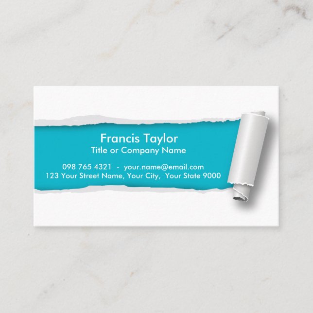 Tarjeta De Visita , Original diseño de papel rasgado turquesa (Anverso)