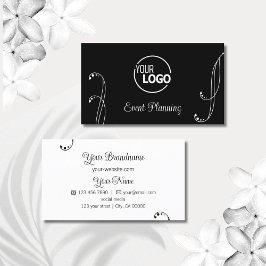 Tarjeta De Visita Ornamental blanco y negro moderno con logotipo