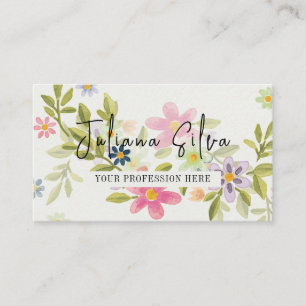 Tarjeta De Visita Ornamento de flores verdes con QR