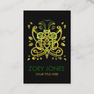 Tarjeta De Visita Ornamento de mariposas celtas - Verde y oro