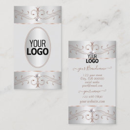 Tarjeta De Visita Ornamentos con logotipo de Rosa dorado de plata no