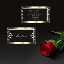 Tarjeta De Visita Ornamentos de diamantes lujosos de oro negro