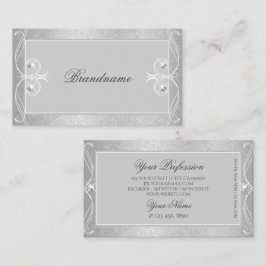 Tarjeta De Visita Ornamentos de joyas de esparkle de plata gris orna