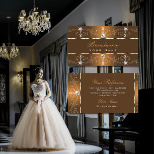 Tarjeta De Visita Ornamentos lujosos Naranja Brown Ornate Borders