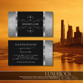 Tarjeta De Visita Ornamentos ornados de Purpurina de Plata Negra