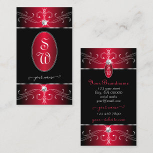 Tarjeta De Visita Ornamentos ornamentos Black Crimson Iniciales de J