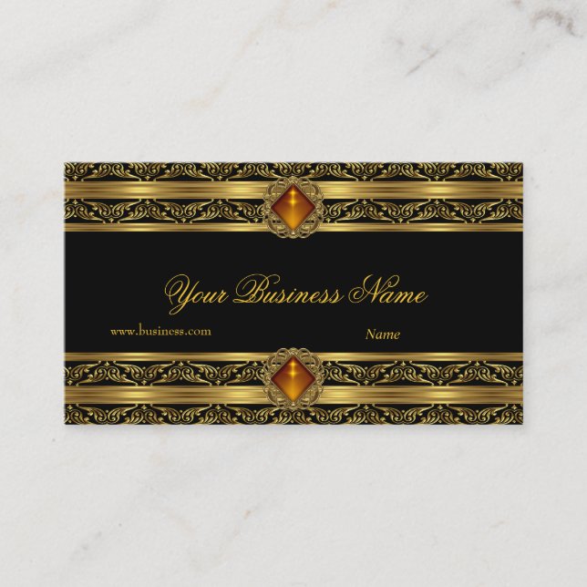 Tarjeta De Visita Ornate Amber Gold Black Elegant Elegant imagen de  (Anverso)
