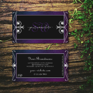Tarjeta De Visita Ornate Black Blue Púrpura Espuma Diamantes Monogra