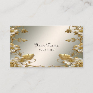 Tarjeta de visita Ornate de Oro Floral Blanca