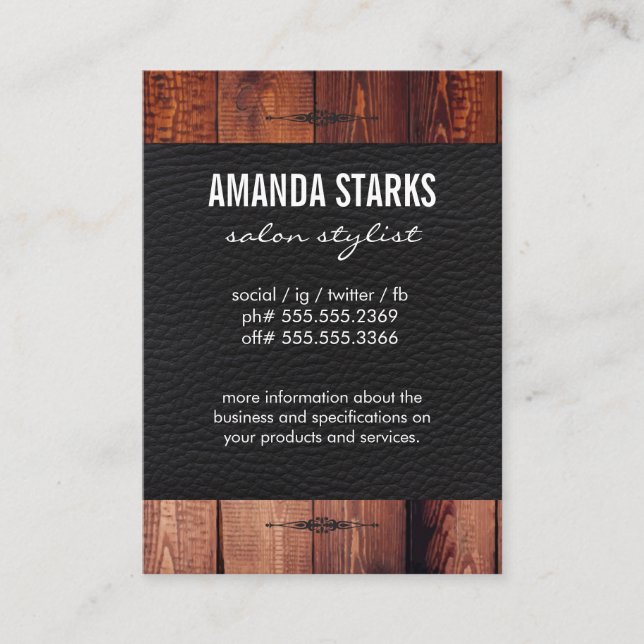 Tarjeta De Visita Ornate Element Wood Grain Leather (Anverso)