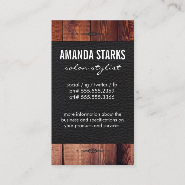 Tarjeta De Visita Ornate Element Wood Grain Leather (Anverso)