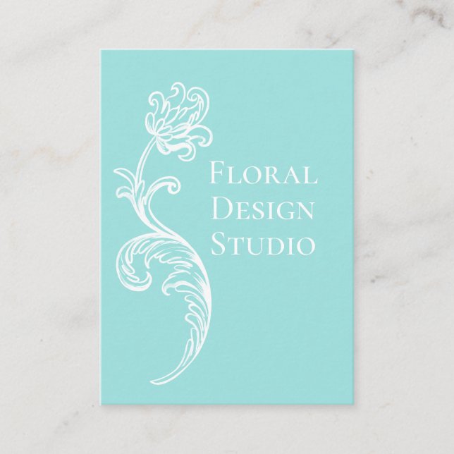 Tarjeta de visita Ornate Floral Aqua y White (Anverso)