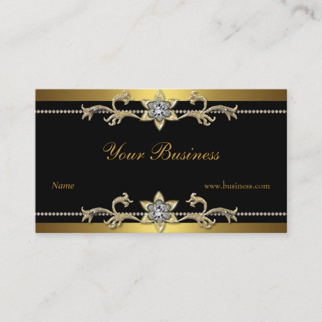 Tarjeta De Visita Ornate Gold Black Elegant Classy Jewel (Anverso)