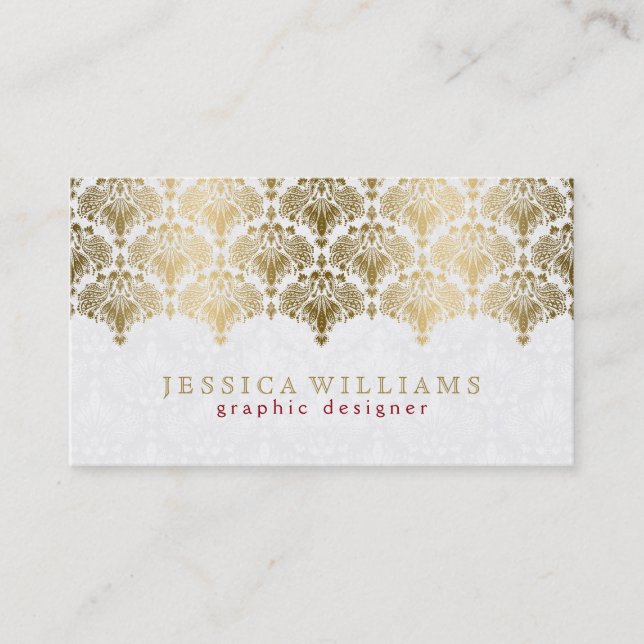 Tarjeta De Visita Ornate Gold Lace En Blanco Luminoso (Anverso)
