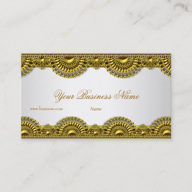 Tarjeta De Visita Ornate Gold Lace White Elegassy (Anverso)