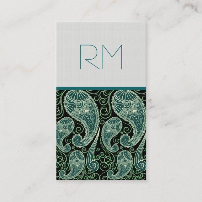 Tarjeta De Visita Ornate Green And Black Paisley Lace-Template (Anverso)