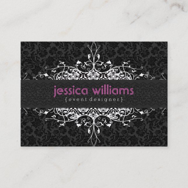 Tarjeta De Visita Ornate Swirls Frame En Blanco Y Negro (Anverso)