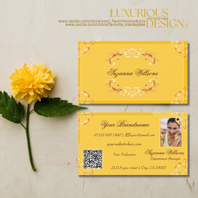 Tarjeta De Visita Ornate Tangerine Naranja con código de foto y QR (Subido por el creador)
