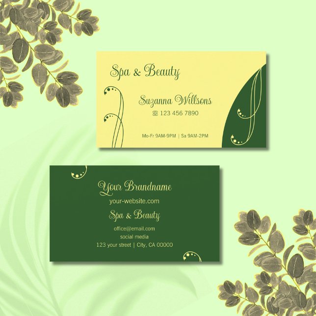 Tarjeta De Visita Ornato de moda Amarillo y Verde Ornamental (Subido por el creador)