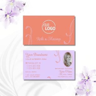 Tarjeta De Visita Ornato de Moda de lavanda coral con logotipo y fot