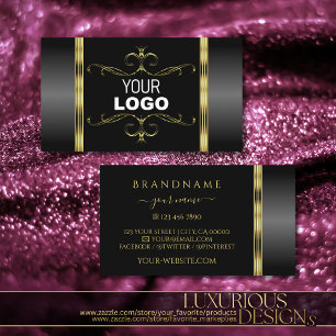 Tarjeta De Visita Ornato de oro y negro de lujo con logotipo ornamen