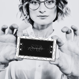 Tarjeta De Visita Ornato monocromático de diamantes espumosos en bla