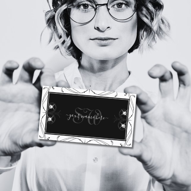 Tarjeta De Visita Ornato monocromático de diamantes espumosos en bla (Subido por el creador)