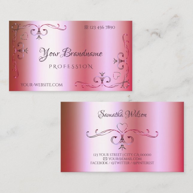 Tarjeta De Visita Ornato ornamental de gradiente rosa y verde lumino (Anverso / Reverso)