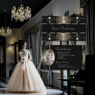 Tarjeta De Visita Ornato platino negro de lujo con joyas Añadir foto