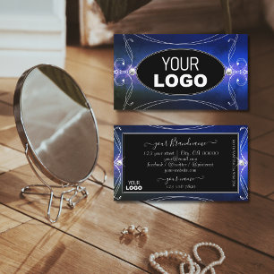 Tarjeta De Visita Ornato verde azul negro esparce diamantes con logo