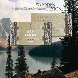 Tarjeta De Visita Ornato y logotipo de oro de grano de madera de paj