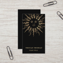 Tarjeta De Visita Oro Amarillo Sol Luna Celestial