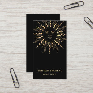 Tarjeta De Visita Oro Amarillo Sol Luna Celestial 