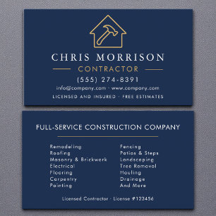 Tarjeta De Visita Oro azul de construcción de la marina de construcc
