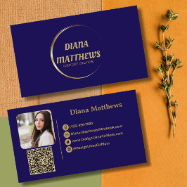 Tarjeta De Visita Oro azul moderno, código QR Foto profesional