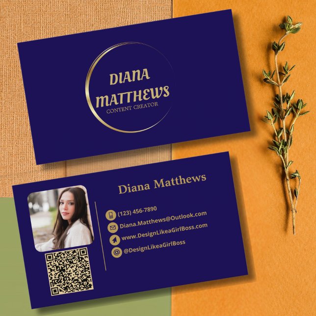 Tarjeta De Visita Oro azul moderno, código QR Foto profesional (Subido por el creador)