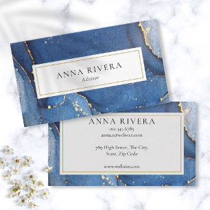Tarjeta De Visita Oro Azul Moderno Glitter Agata Profesional