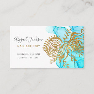Tarjeta De Visita Oro azul oceánico Abstracto acuarela Artista de u