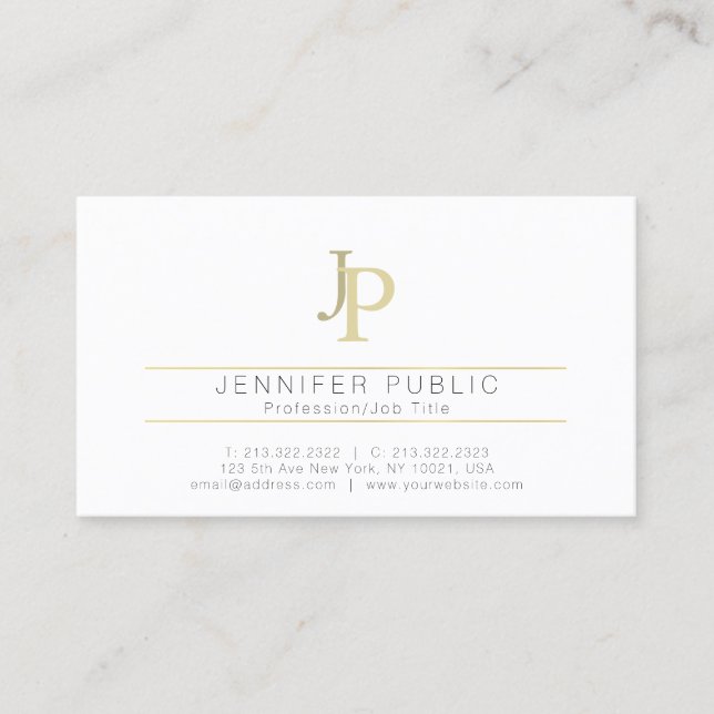 Tarjeta De Visita Oro blanco elegante moderno profesional del (Anverso)