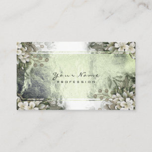 Tarjeta De Visita Oro blanco floral del oro de verde menta del