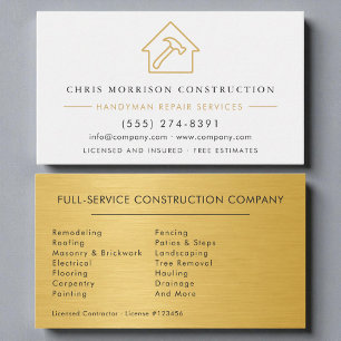 Tarjeta De Visita Oro Blanco Metal Construcción Mano de Obra